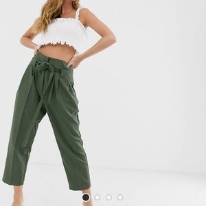 NWT Petite Green Trousers with Tie Waist